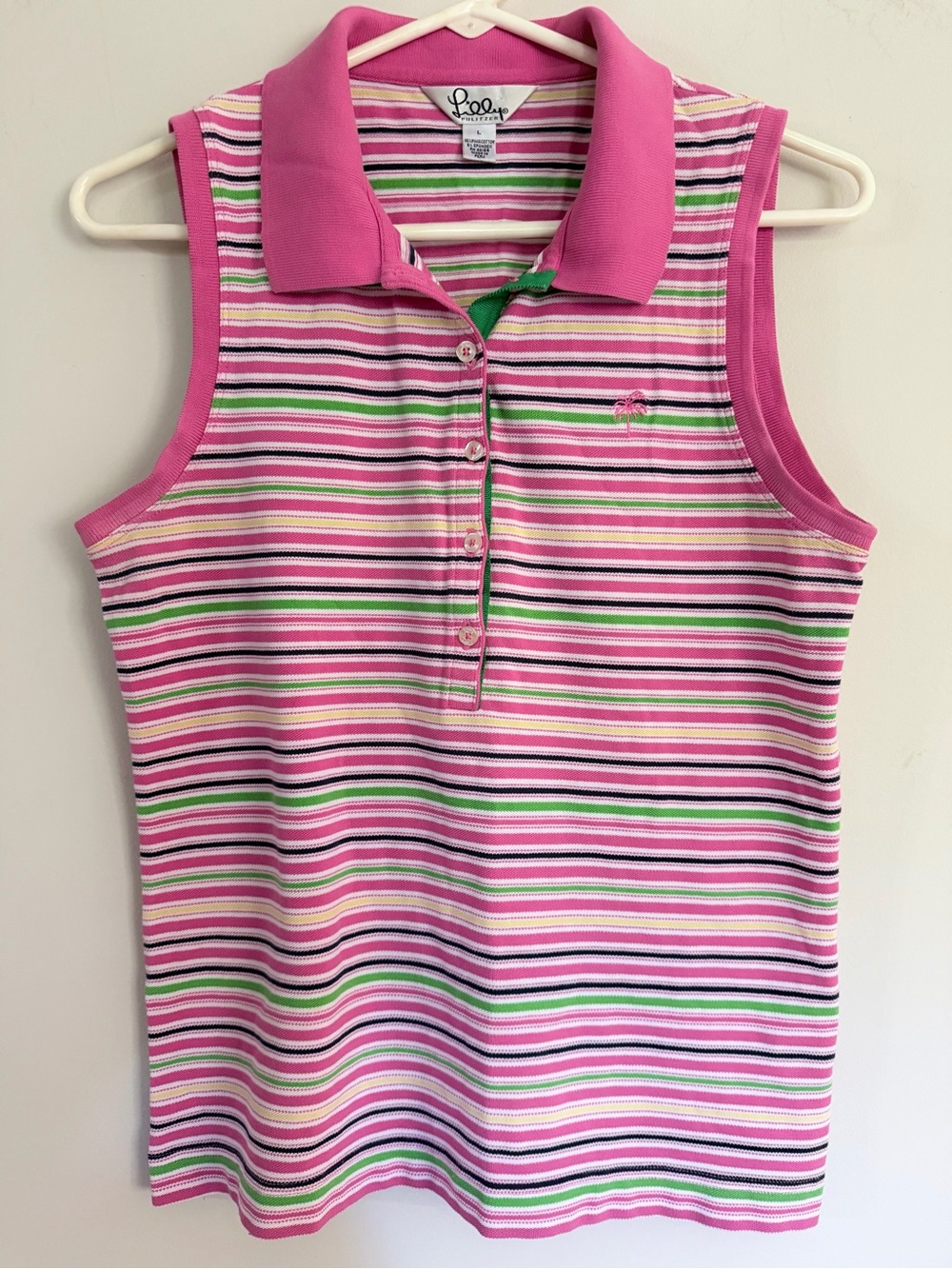 Lilly Pulitzer Vintage White Label Pink Sleeveless Striped Polo Shirt L Large